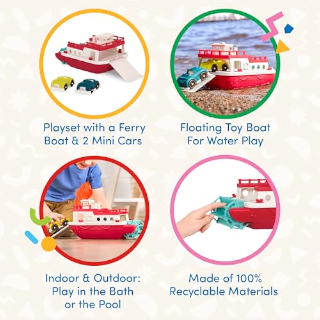 Battat Wonder Wheels Ferry Boat – Floating Bath Toy with 2 Cars