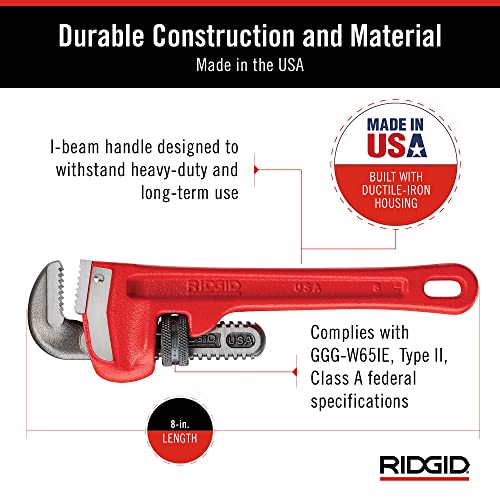 RIDGID 31005 8-Inch Heavy-Duty Straight Pipe Wrench | Ductile Iron