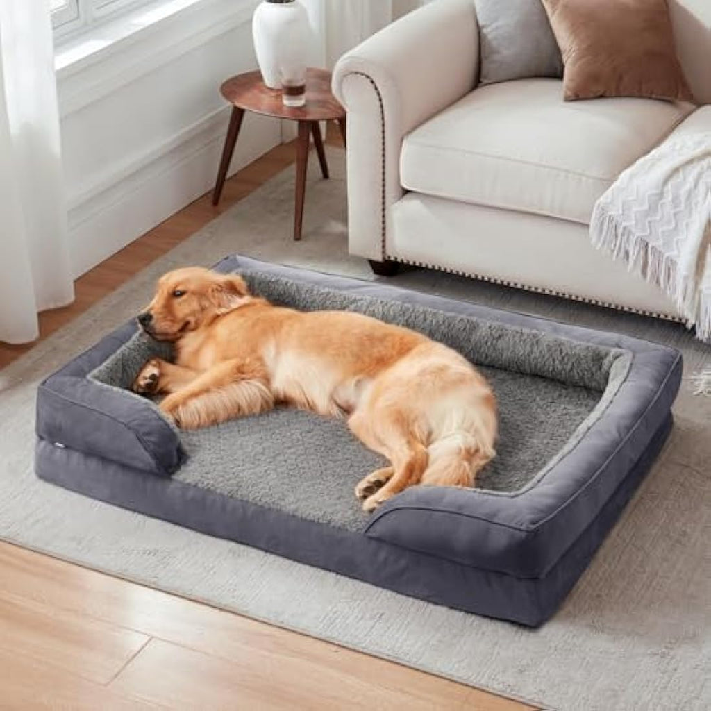 JOEJOY Orthopedic Memory Foam Dog Bed – Washable Bolster Pet Sofa