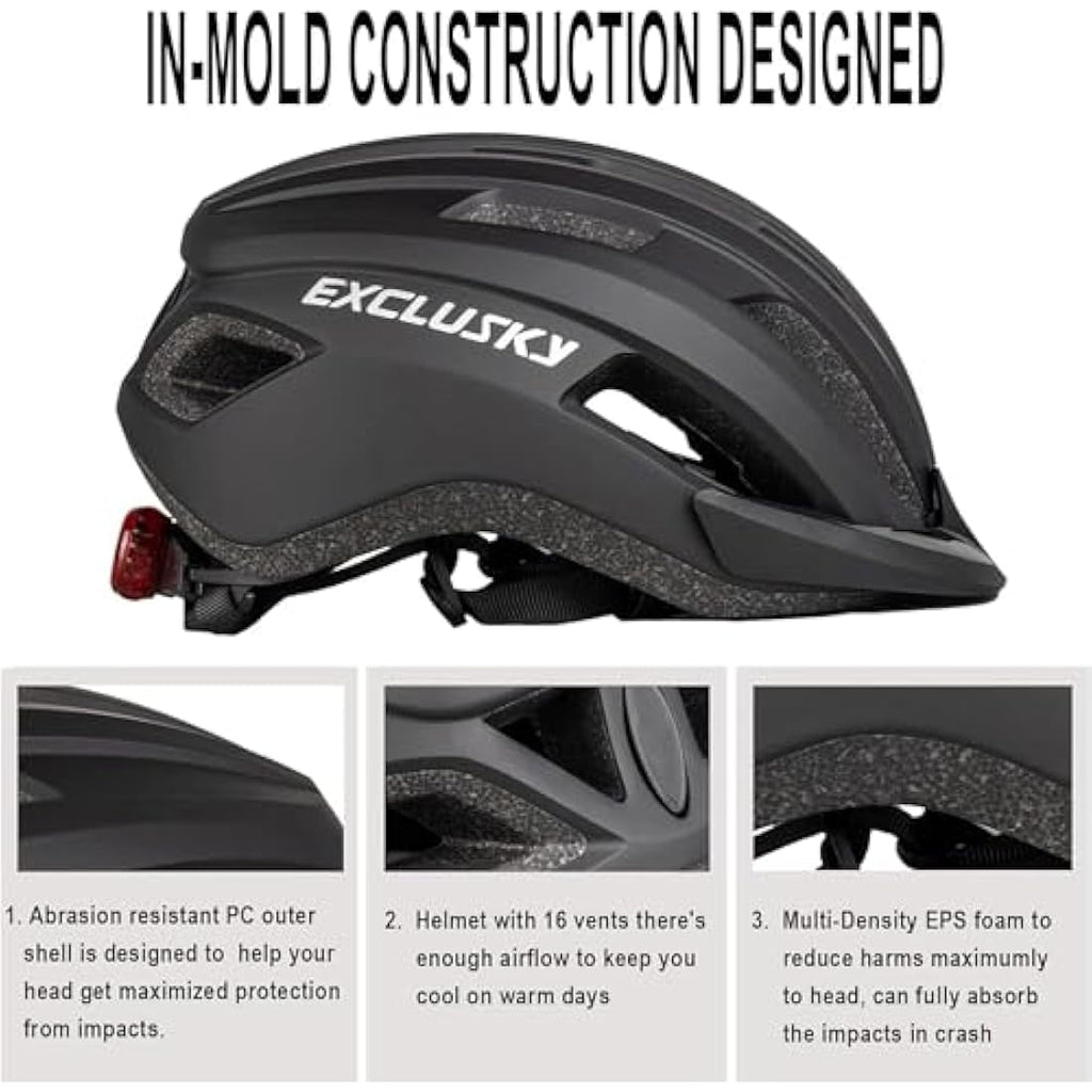 Exclusky Bike Helmet with LED Light – Breathable MTB & Road Cycle Helmet