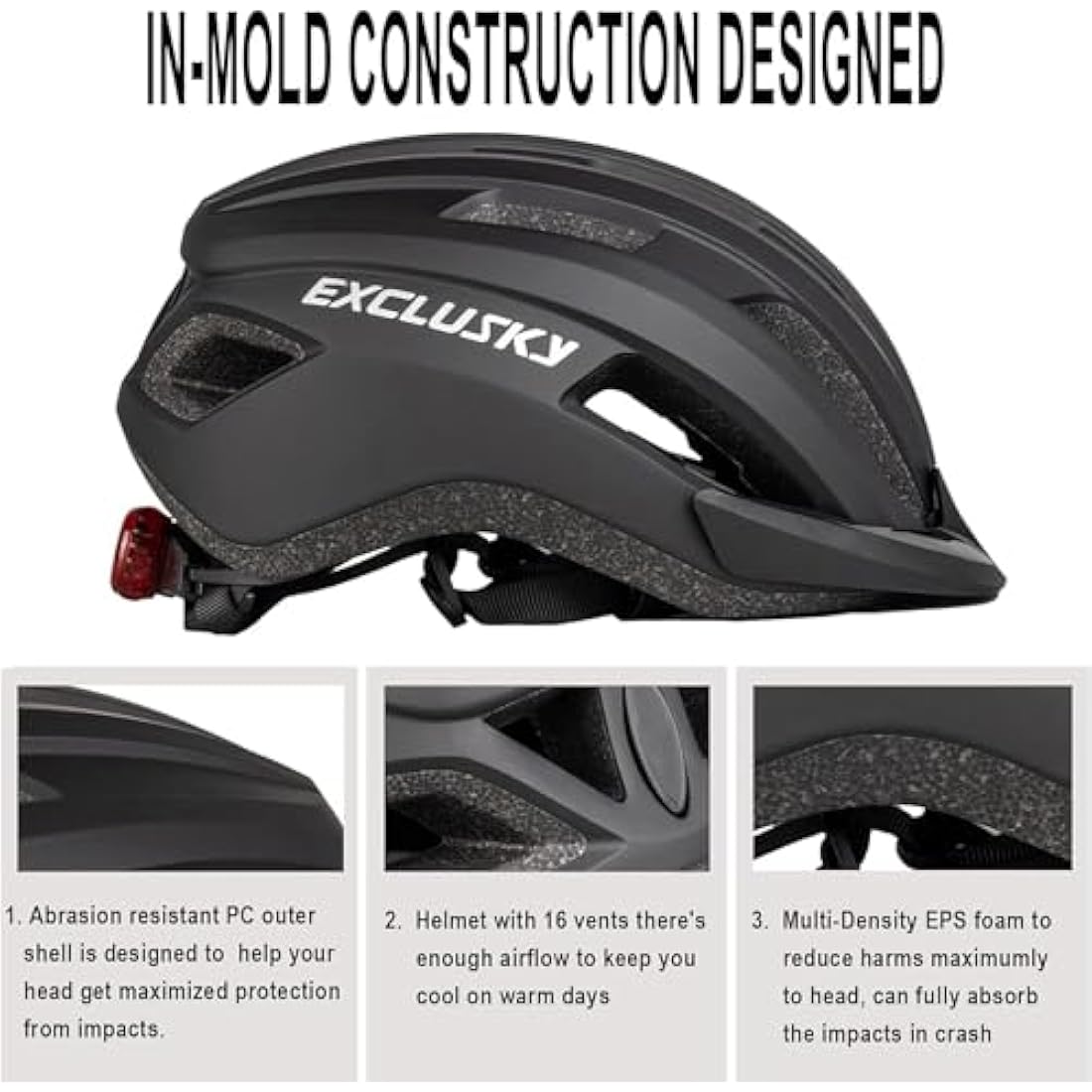 Exclusky Bike Helmet with LED Light – Breathable MTB & Road Cycle Helmet