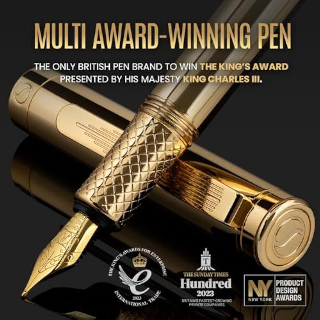 Scriveiner Gold Luxury Fountain Pen – Fine Nib Heavy Pocket Pen