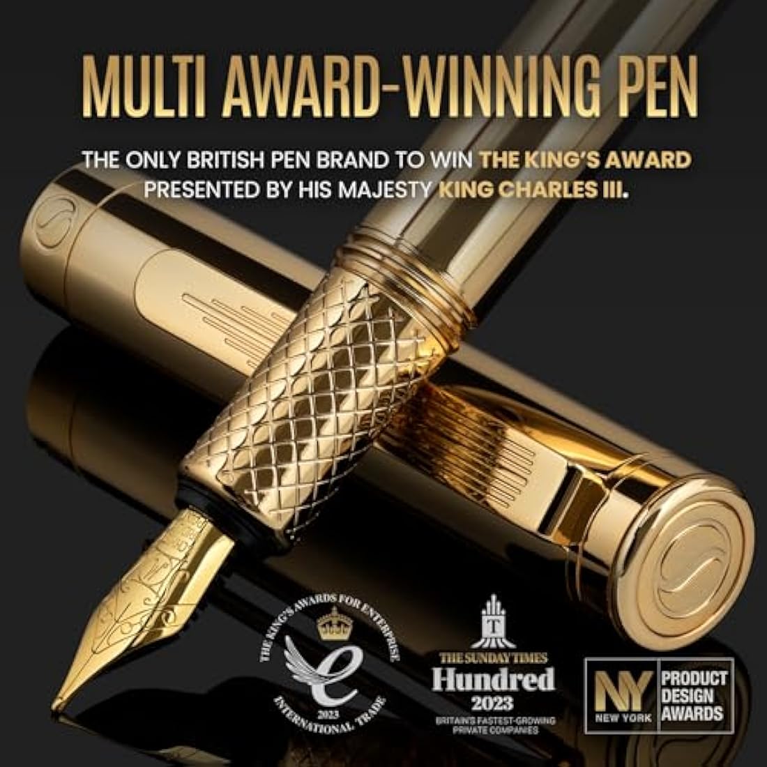Scriveiner Gold Luxury Fountain Pen – Fine Nib Heavy Pocket Pen