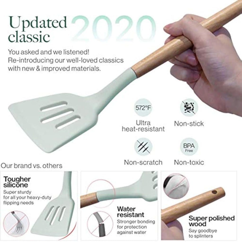 Jolof Store 9-Piece Silicone Kitchen Utensil Set with Wooden Handles