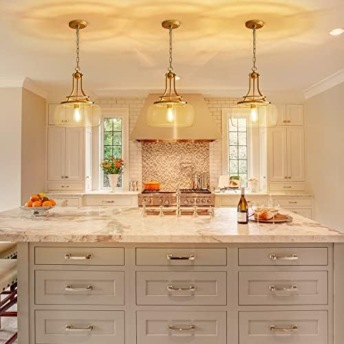 WUZUPS Industrial Gold Farmhouse Chandelier | Round Glass Pendant Light