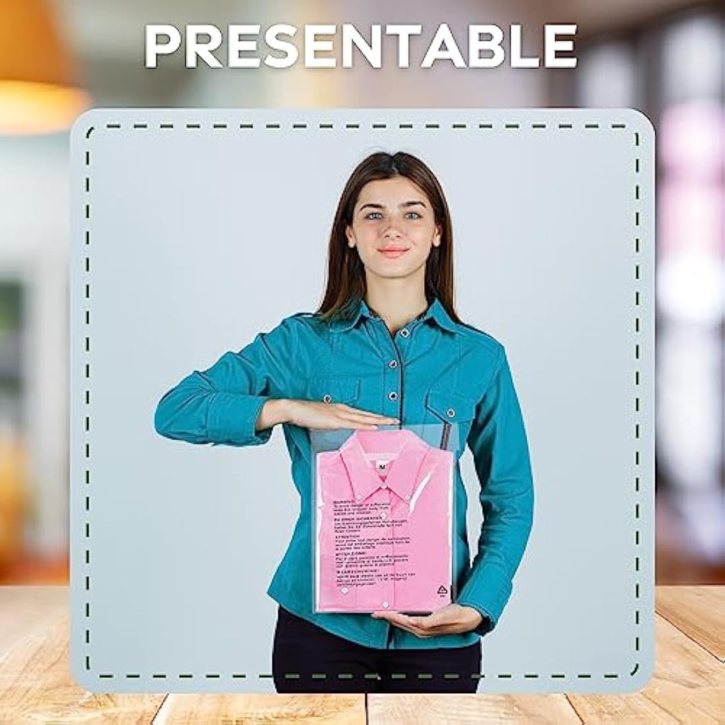JeeJaan Clear Shirt Packaging Bags | 12x16 in Resealable Poly Bags - 100 Pcs