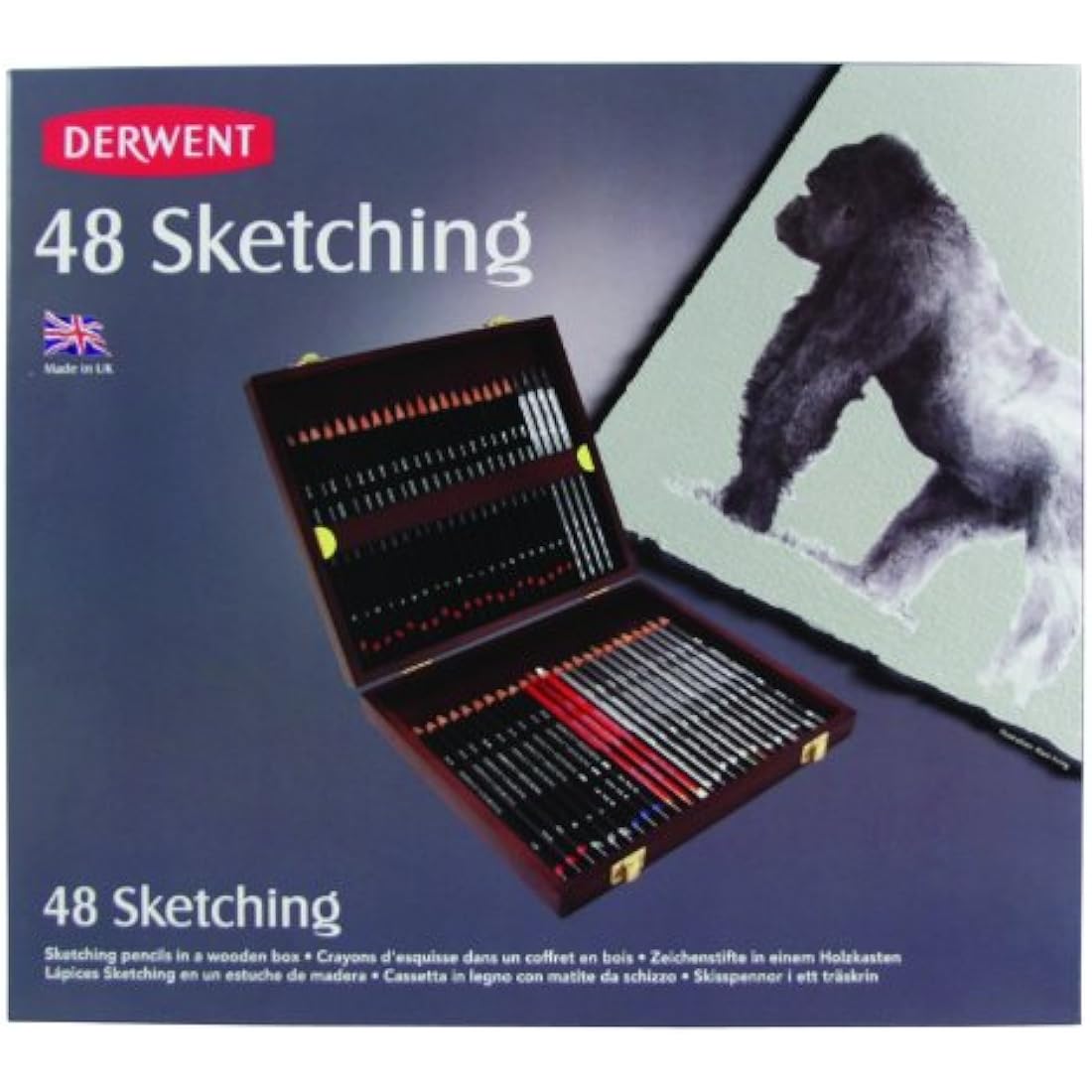 Derwent Sketching Collection – 48 Professional Pencils in Wooden Box