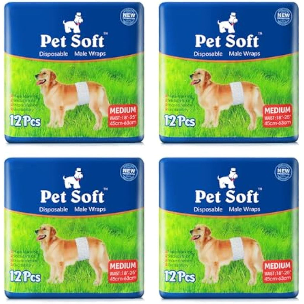 Pet Soft Male Dog Wraps | Super Absorbent Disposable Nappies - 48 Pack
