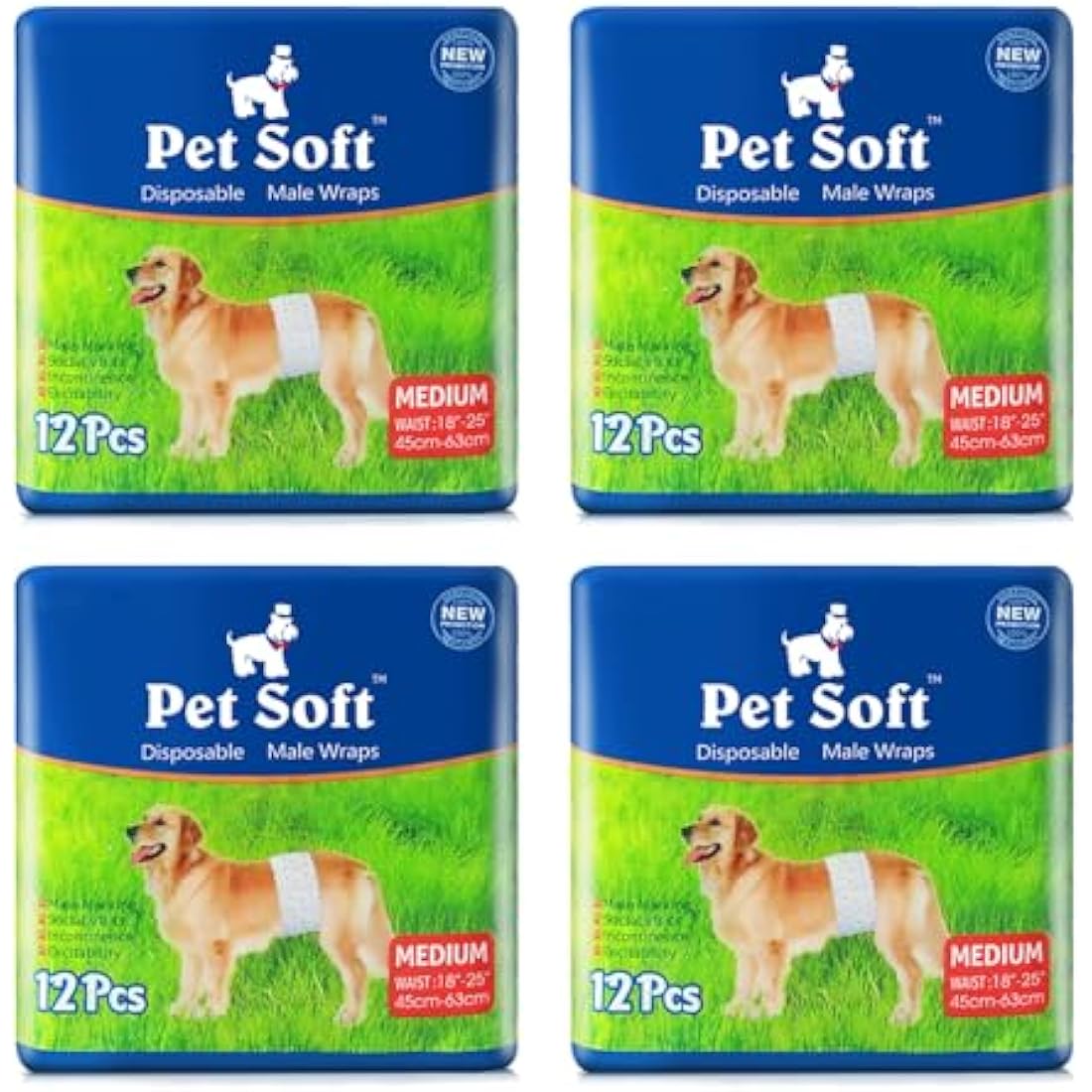 Pet Soft Male Dog Wraps | Super Absorbent Disposable Nappies - 48 Pack