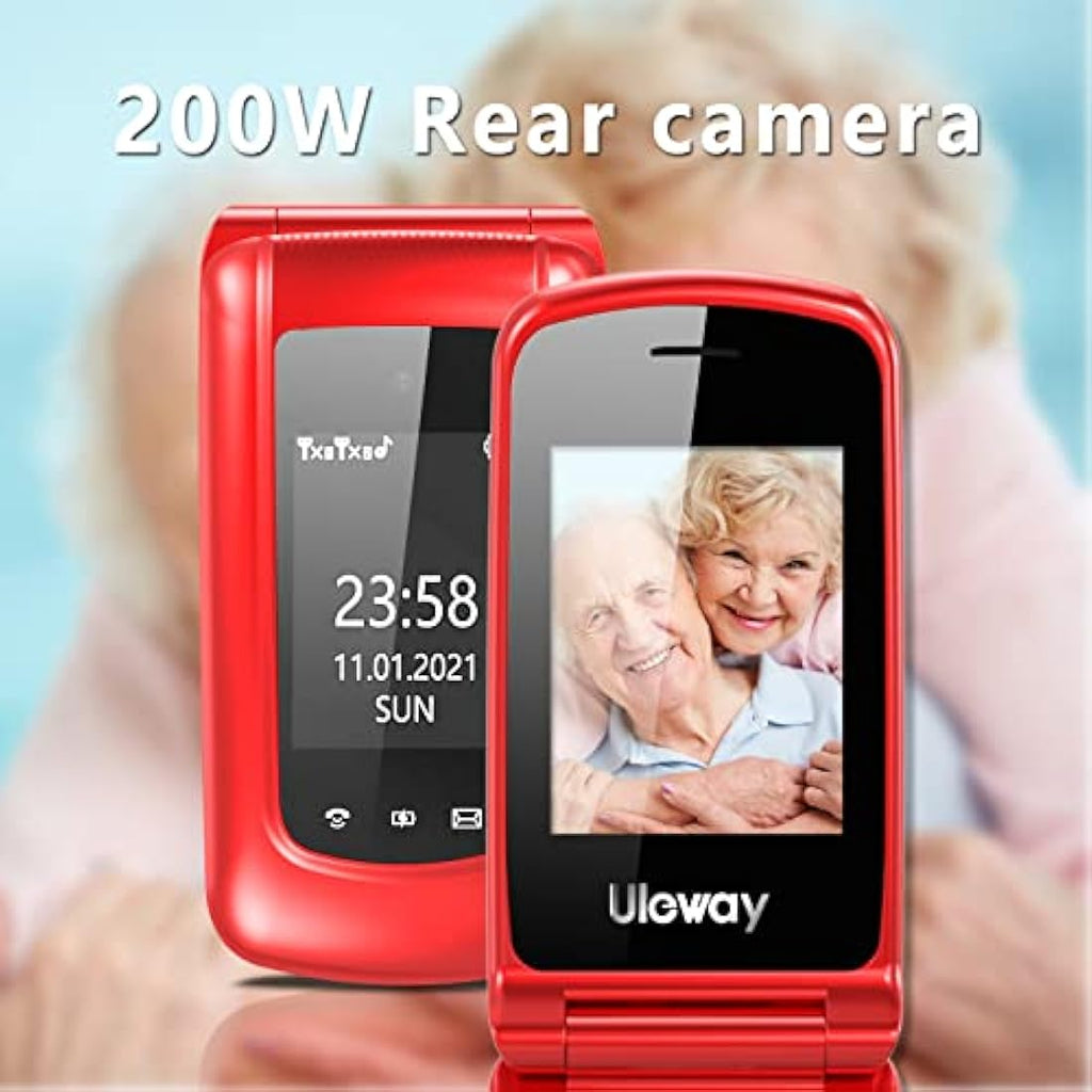 Jolof Store G380D Senior Flip Phone – Big Button Unlocked GSM Mobile (Red)