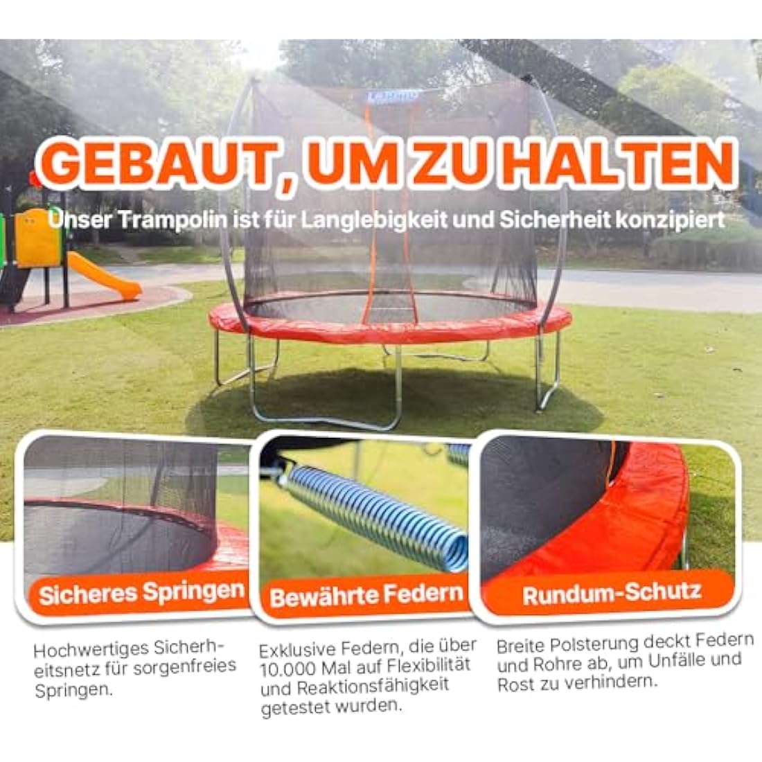 LeJump Outdoor Trampoline with Enclosure Net and Ladder | 10FT