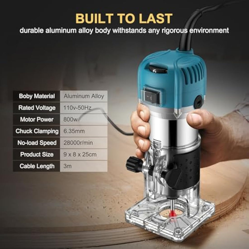 AMTOVL 800W Electric Wood Hand Trimmer | 1/4" Laminate Router Tool