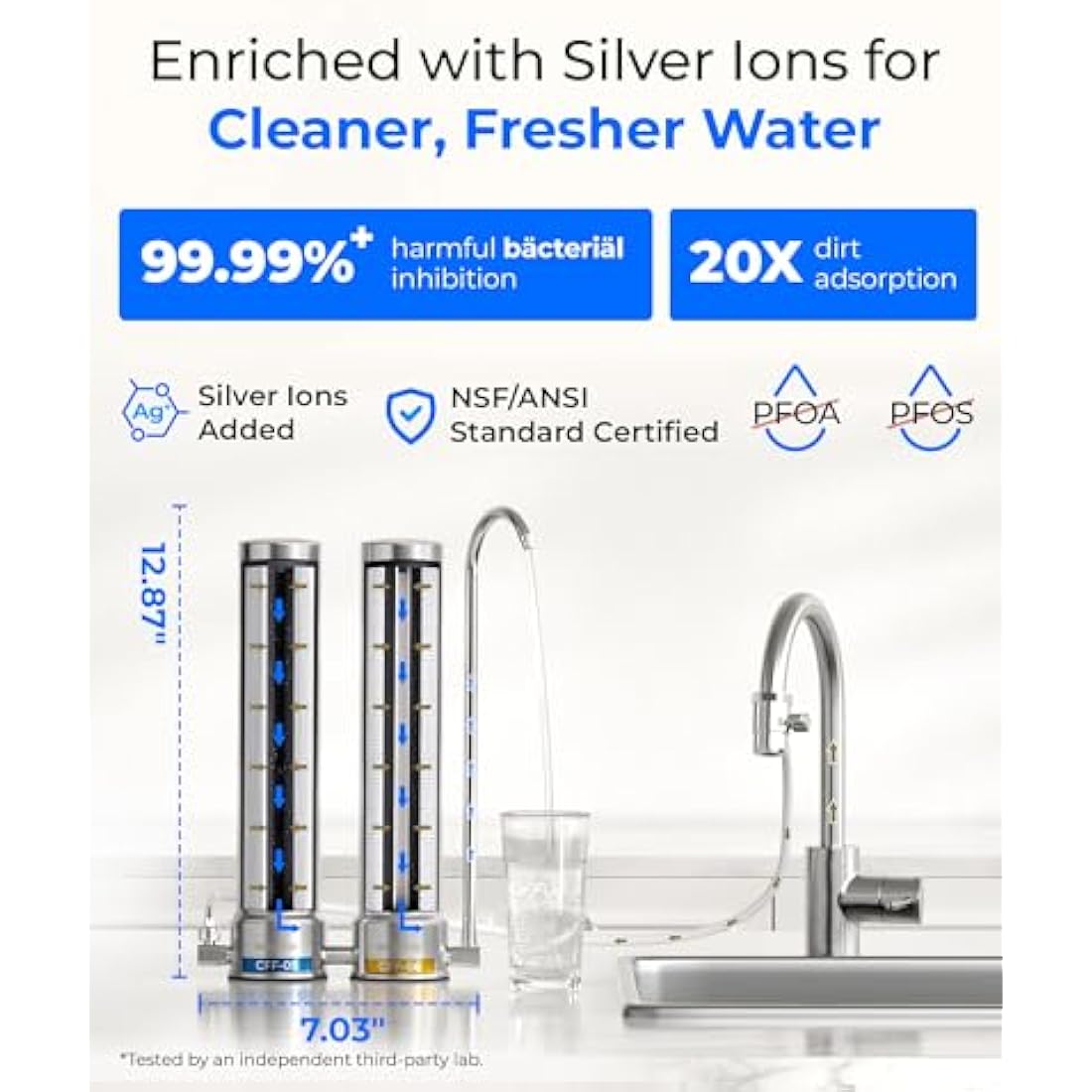 Waterdrop Dual-Stage Countertop Water Filter - Stainless Steel Silver Ion