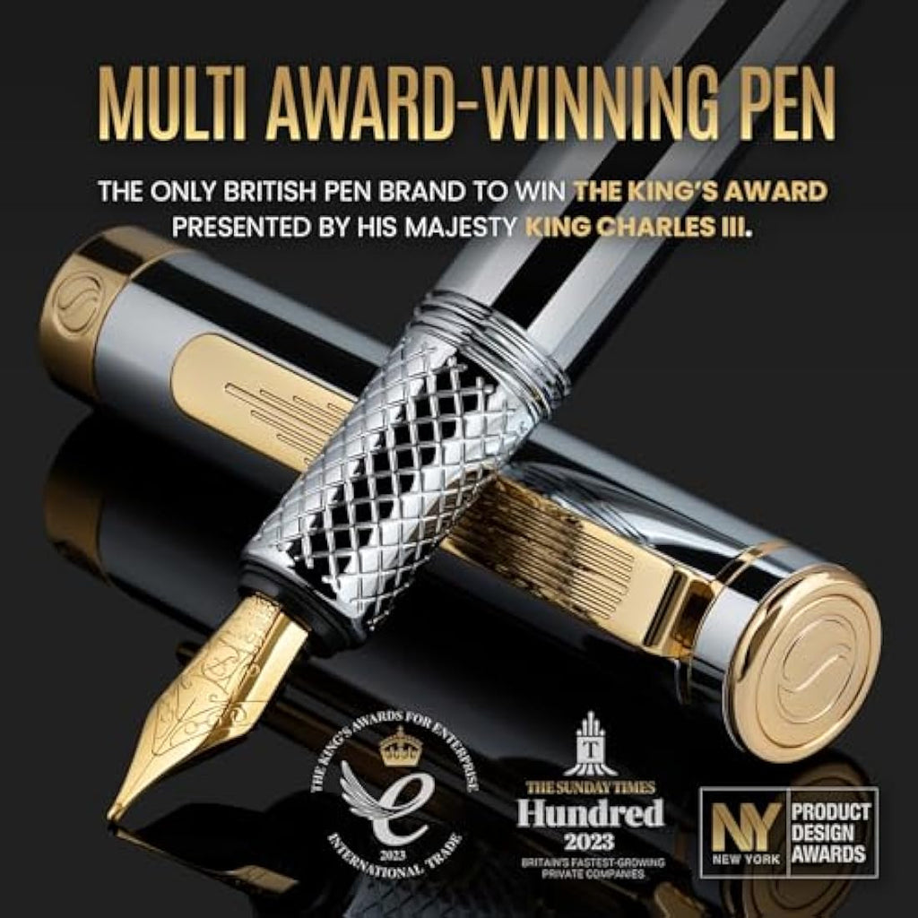 Scriveiner Silver Chrome Fountain Pen | Fine Schmidt Nib Gold Plated