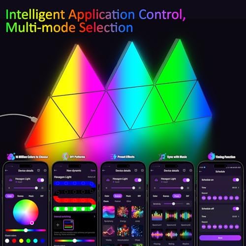 Jolof Store Triangle LED Light Panels – 8 Pack RGB Music Sync Wall Lights