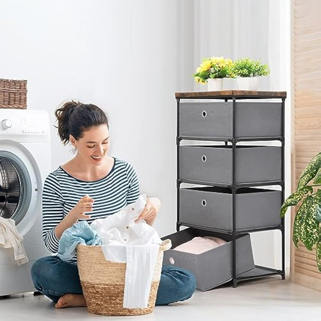 LIANTRAL 4-Drawer Fabric Dresser – Grey Storage Tower for Bedroom & Dorm