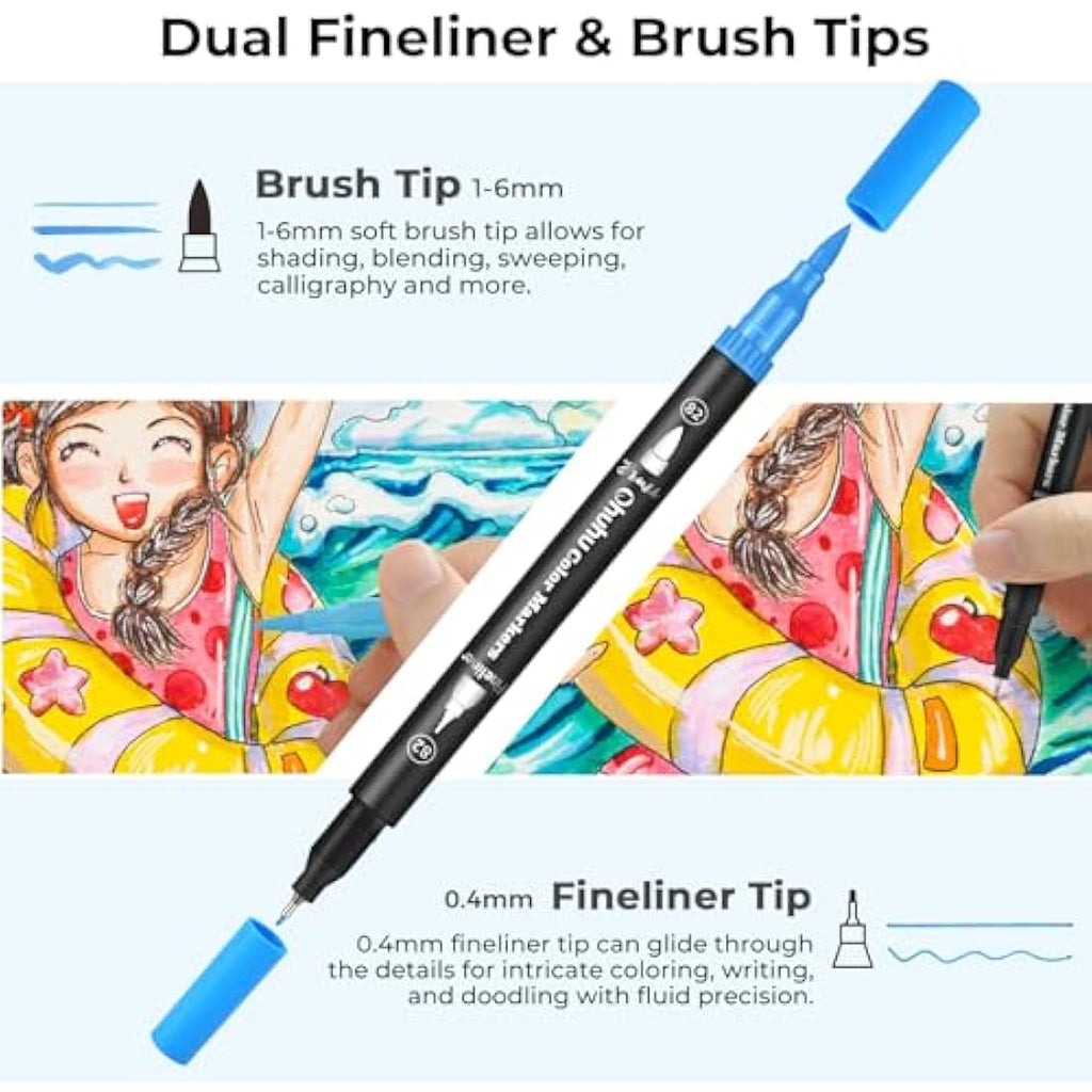 Ohuhu Dual Tip Brush Pens - 100 Colours Art Markers with Carrying Bag