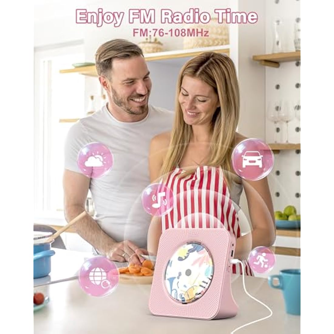 Greadio Portable Desktop CD Player with Bluetooth 5.0 & HiFi Speakers – Pink