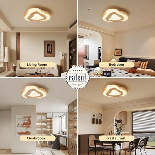 YYUTLUO Wooden Cloud LED Ceiling Light | Dimmable 35W Modern Nursery Lamp