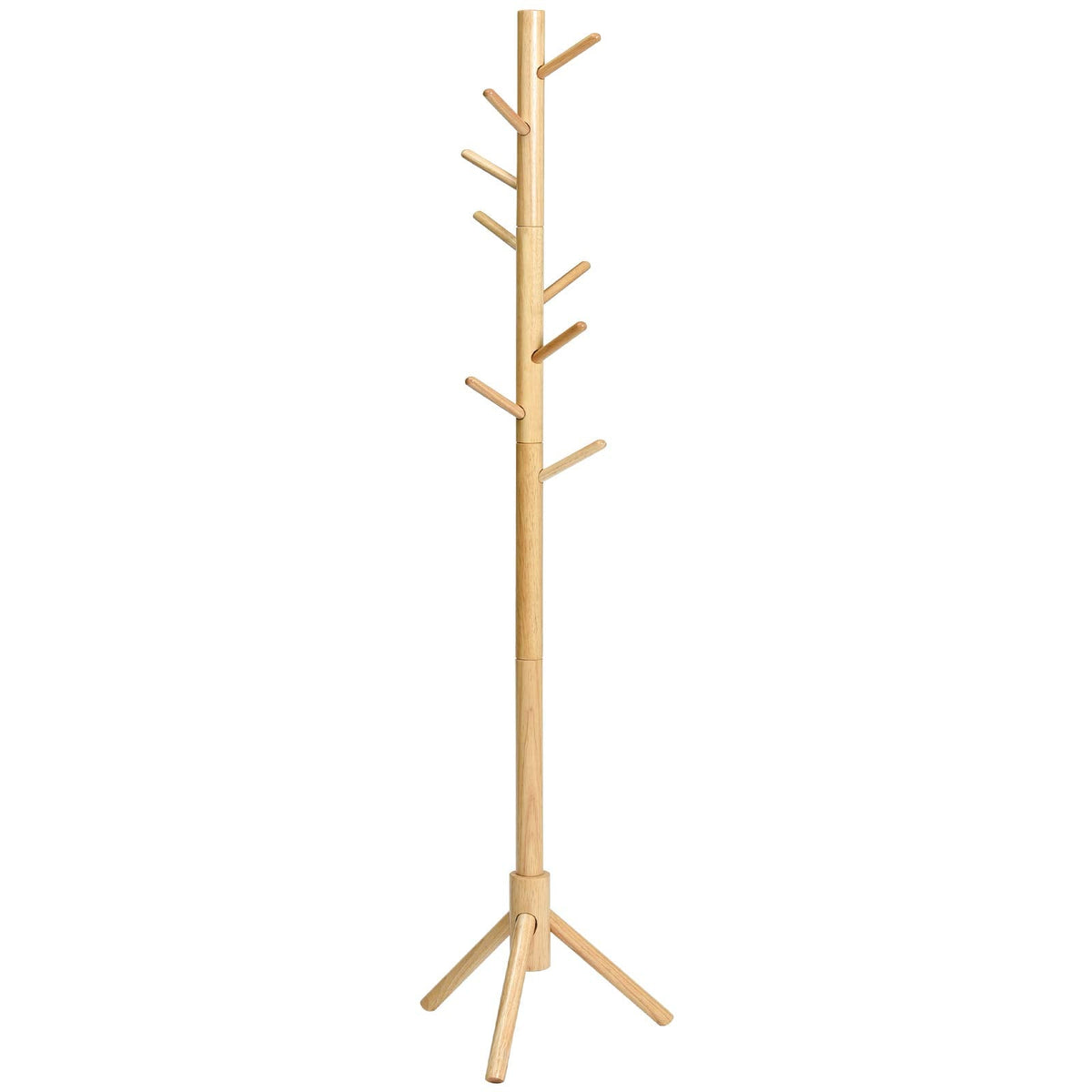 IBUYKE Wood Coat Rack with 8 Hooks,3 Adjustable Sizes,Natural RF-1193 - image 1