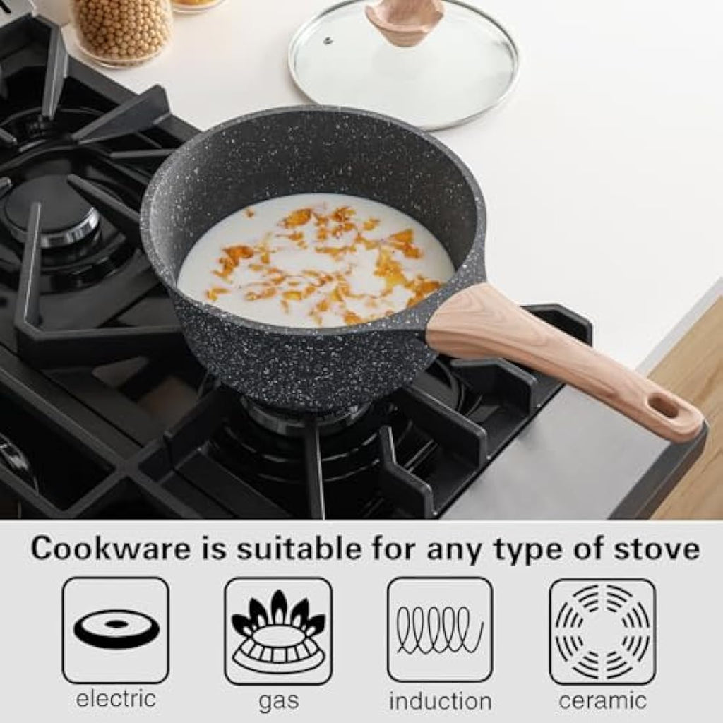 Kordisen 2.4L Non-Stick Sauce Pan with Lid | Granite Induction Pot