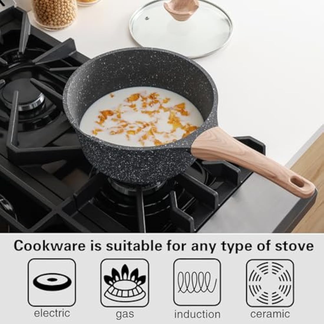 Kordisen 2.4L Non-Stick Sauce Pan with Lid | Granite Induction Pot