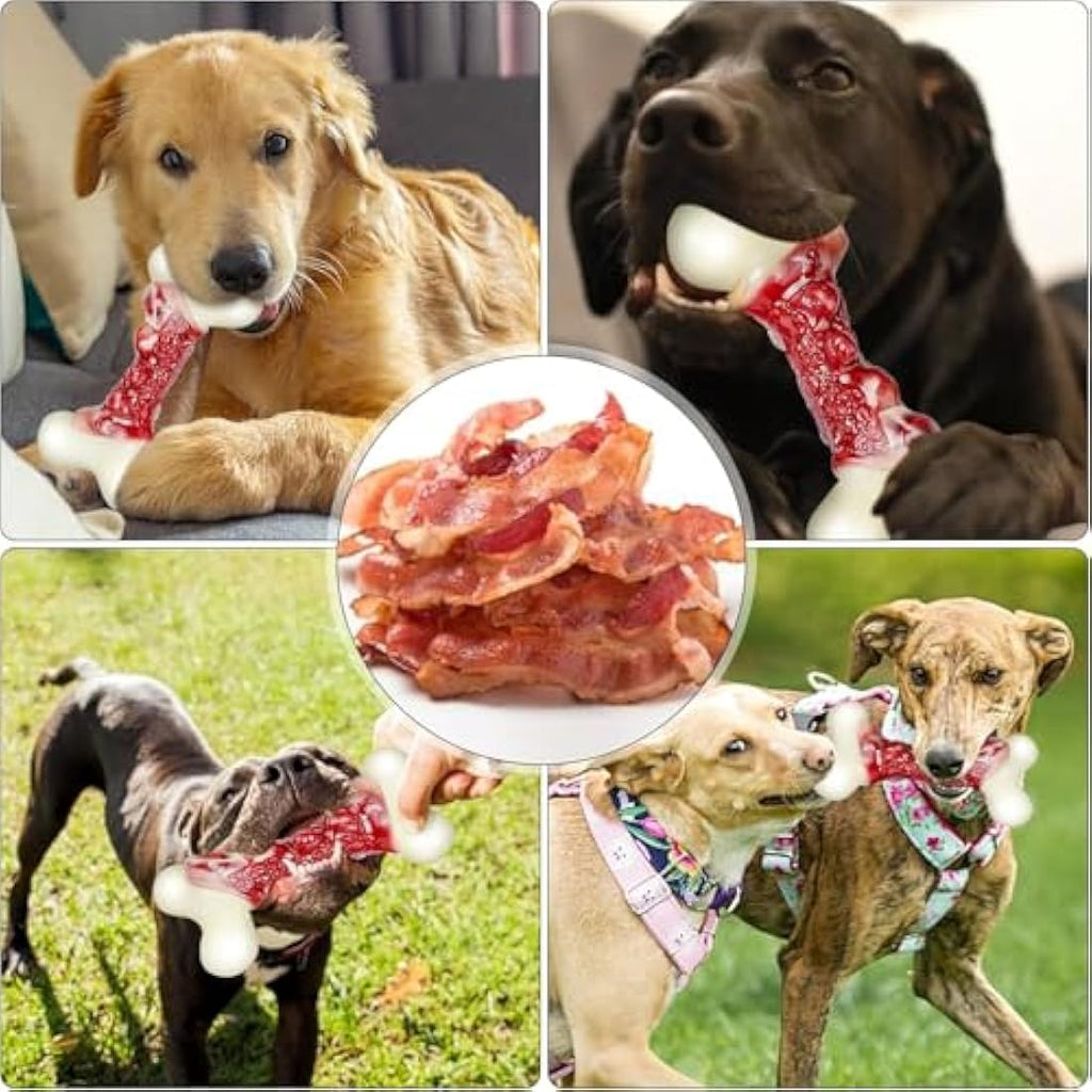 Jolof Store Indestructible Dog Bone Toy for Aggressive Chewers | Bacon