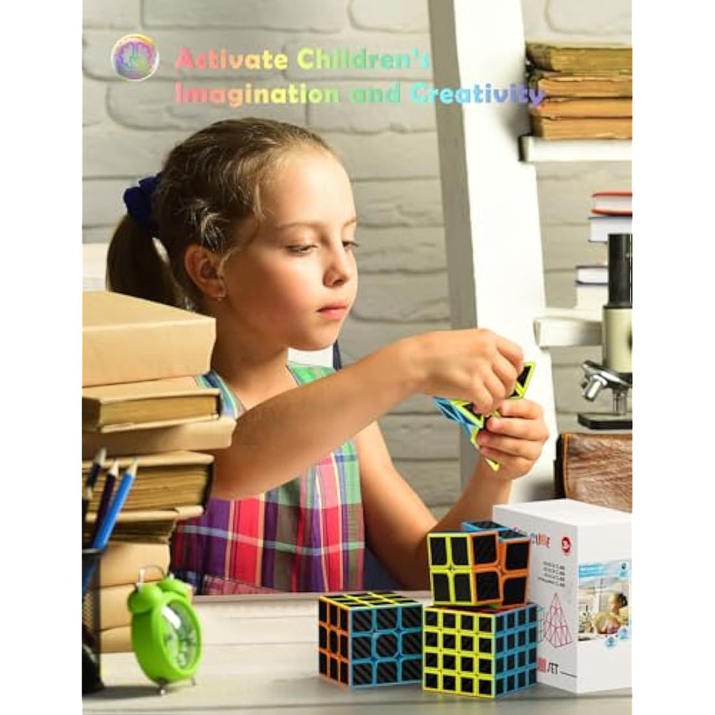 Roxenda Speed Cube Set | 2x2 3x3 4x4 Pyramid Stickerless Puzzle 4-Pack