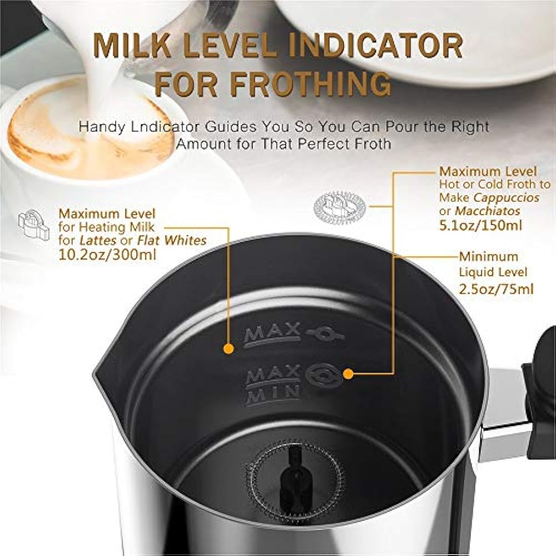 CHINYA Electric Milk Frother - Stainless Steel Automatic Foam Maker