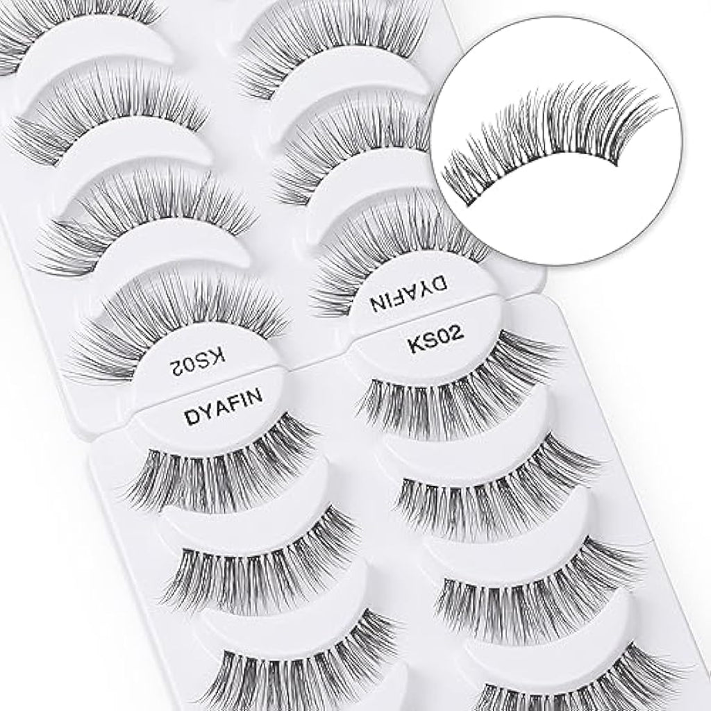 DYAFIN 3D Natural False Eyelashes | 16mm Wispy Clear Band Lashes - 8 Pairs