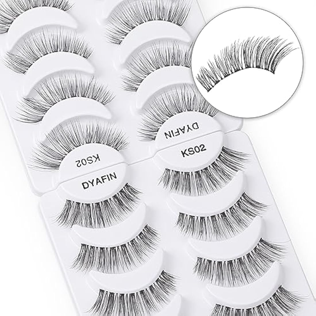 DYAFIN 3D Natural False Eyelashes | 16mm Wispy Clear Band Lashes - 8 Pairs