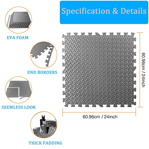 REALIKE Interlocking EVA Foam Exercise Mats | 12 Grey Gym Floor Tiles