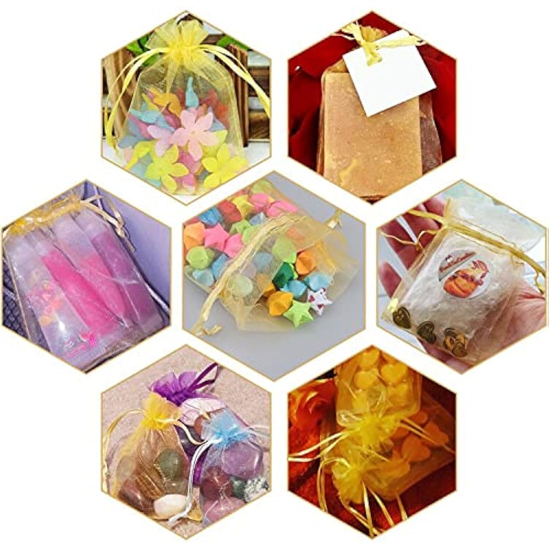 G2PLUS Gold Organza Gift Bags - 100 PCS 10x15cm Mesh Jewelry Pouches