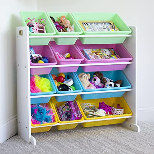 Humble Crew Wooden Toy Storage Organiser | 12 Pastel Bins for Kids