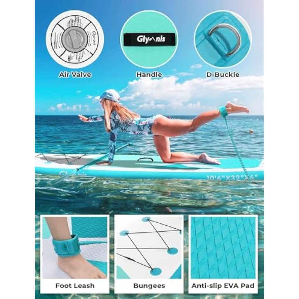 Glymnis Inflatable Stand Up Paddle Board - 10'6" Military Grade SUP Kit