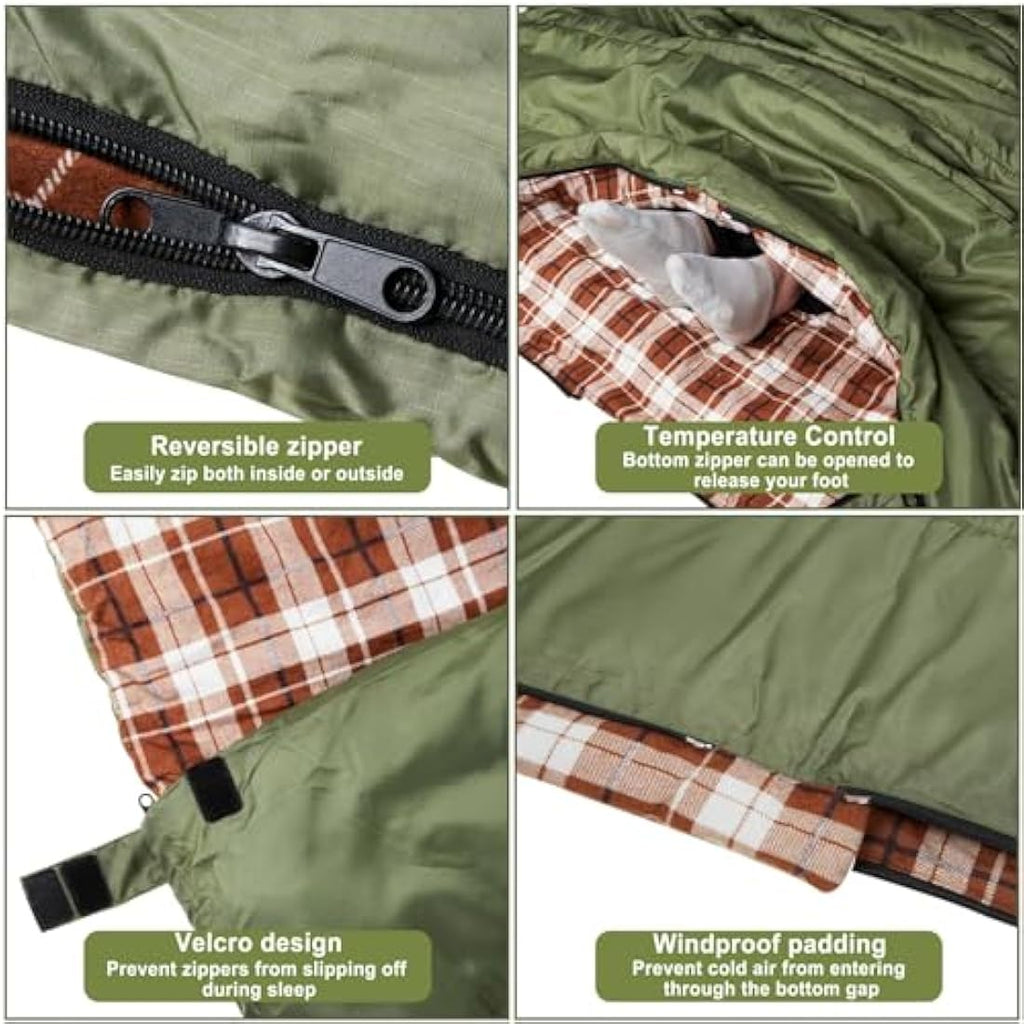 Agemore Double Flannel Sleeping Bag – Waterproof Queen 2 Person Camping Bag