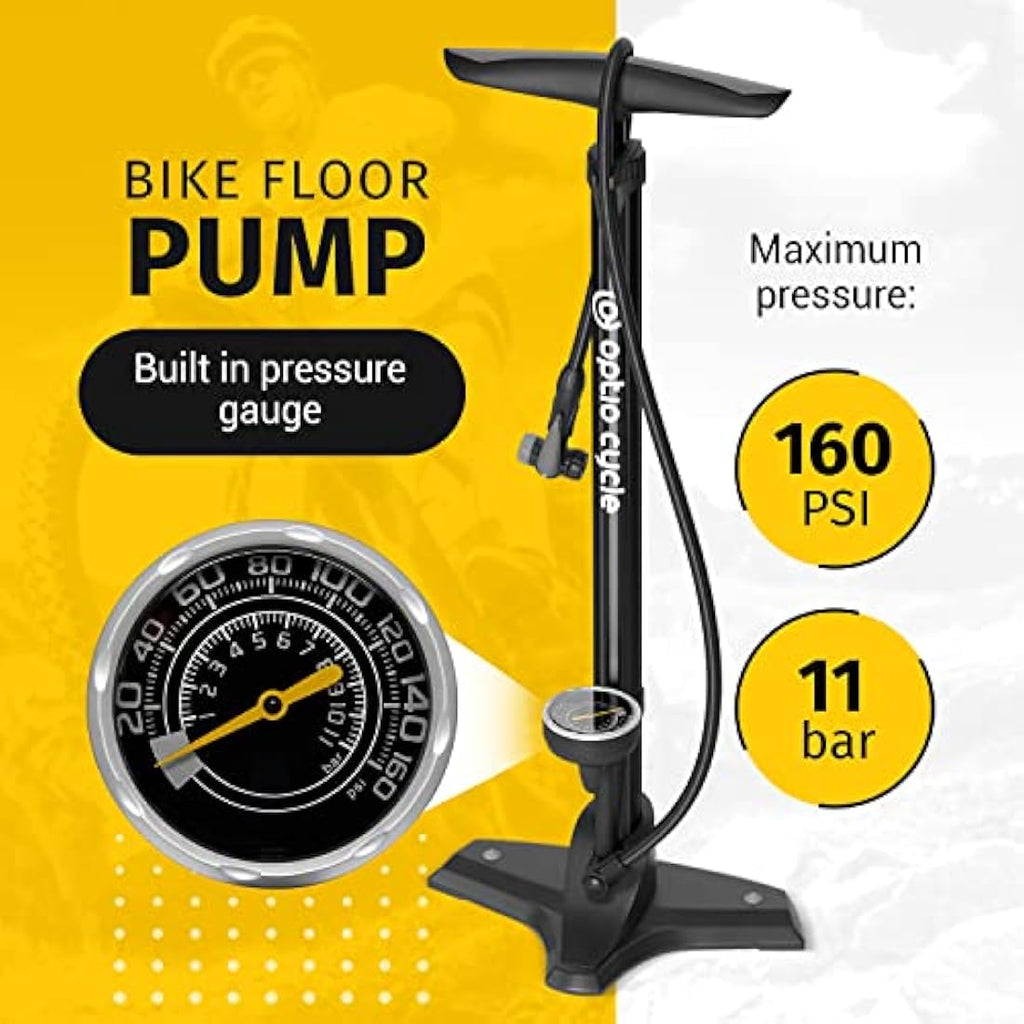 Jolof Store Bike Floor Pump with Pressure Gauge - 160 PSI Presta & Schrader