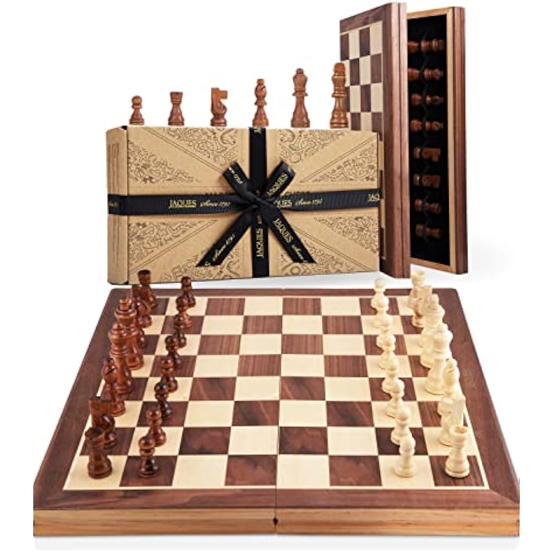 Jaques of London Wooden Staunton Chess Set | Folding Board & Pieces