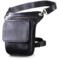 Mens Genuine Leather Motorcycle Drop Leg Bag Waist Pack