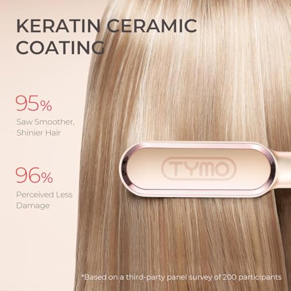 TYMO Hair Straightener Brush - 2-in-1 Ionic Ceramic Flat Iron, Peach