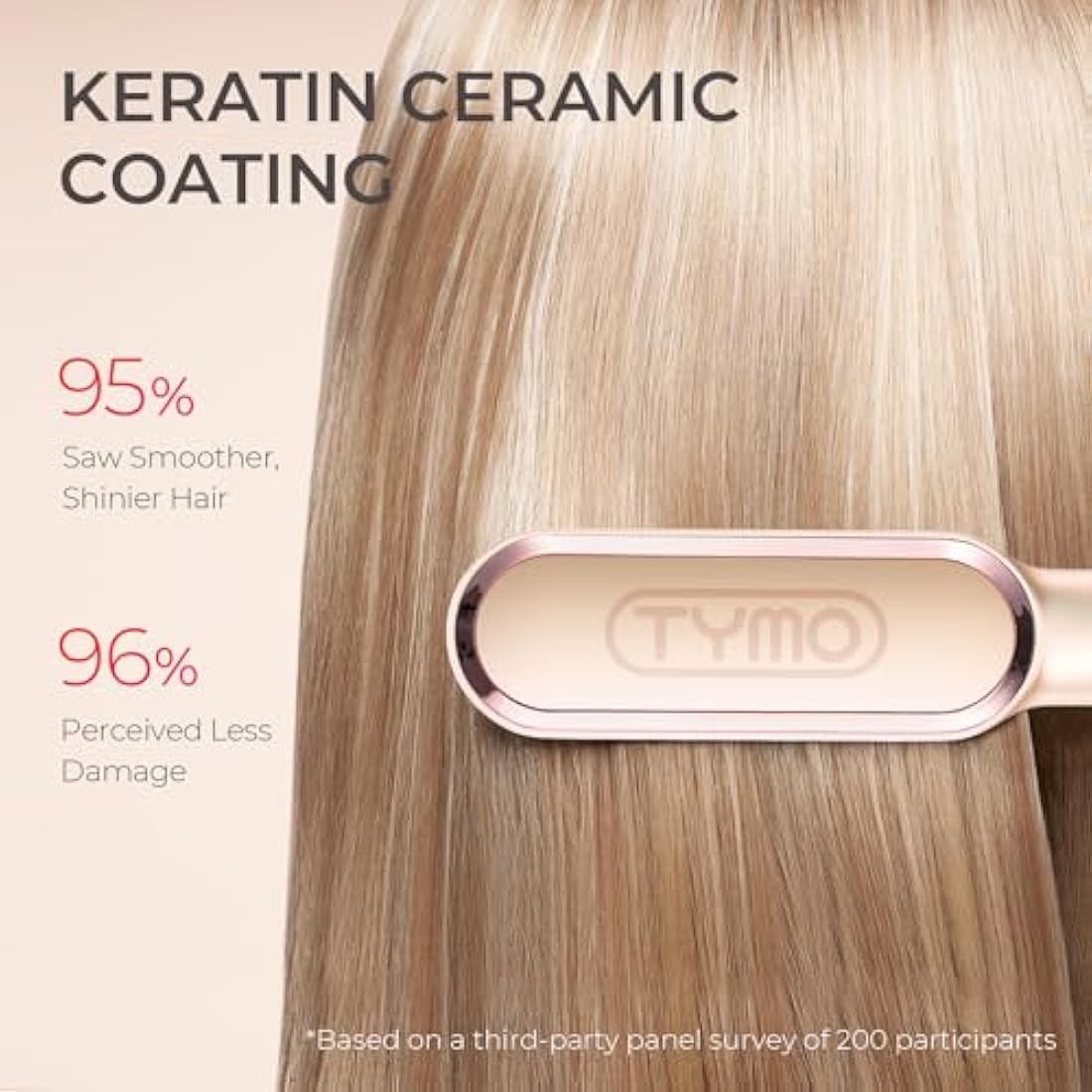 TYMO Hair Straightener Brush - 2-in-1 Ionic Ceramic Flat Iron, Peach
