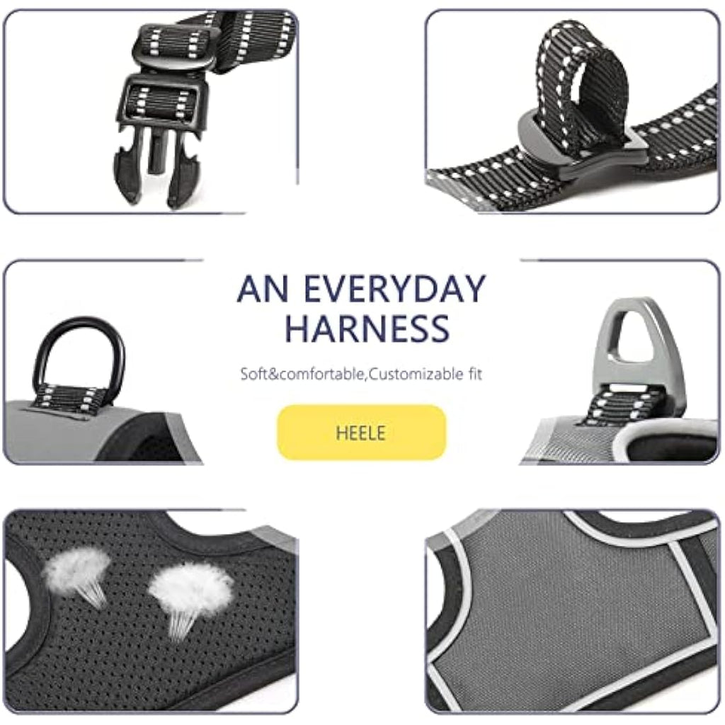 HEELE No Pull Dog Harness | Reflective Padded Adjustable Vest - Grey, L