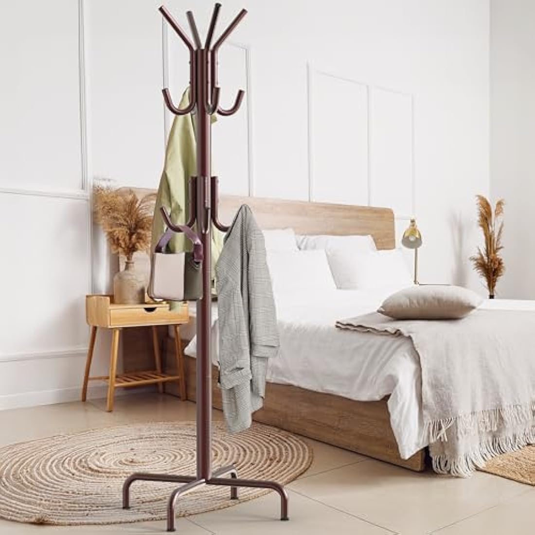 Jolof Store Standing Coat and Hat Rack – 12 Hook Metal Organizer, Bronze