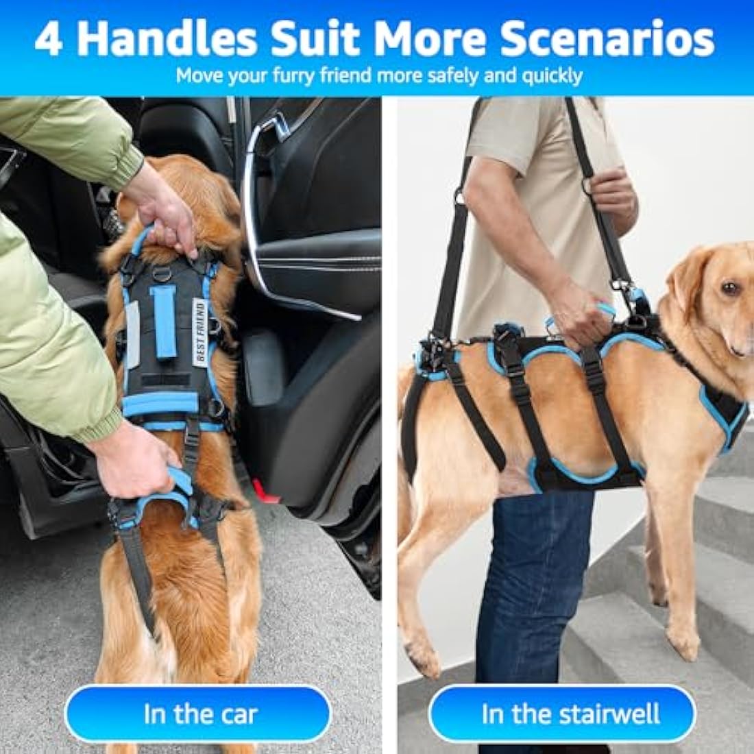Lafoty Dog Lift Harness – Full Body Support for Medium Male Dogs, Black