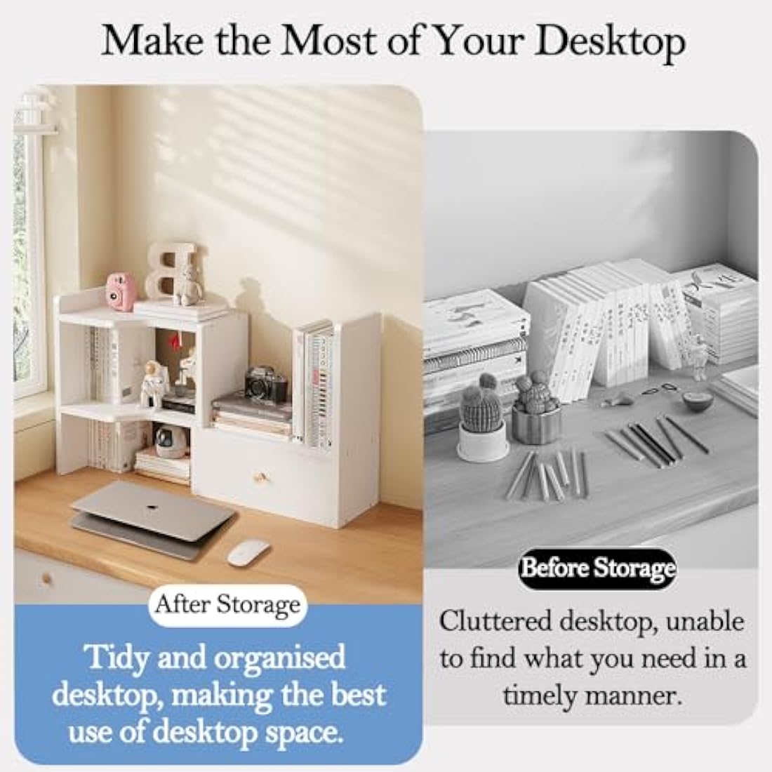 Jolof Store Adjustable Desktop Bookshelf – Expandable MDF Desk Organizer