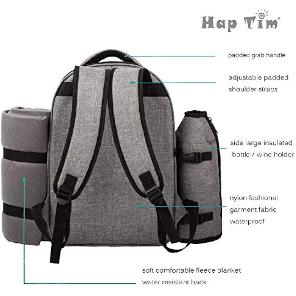 Hap Tim 4 Person Picnic Backpack with Insulated Cooler & Blanket - Grey