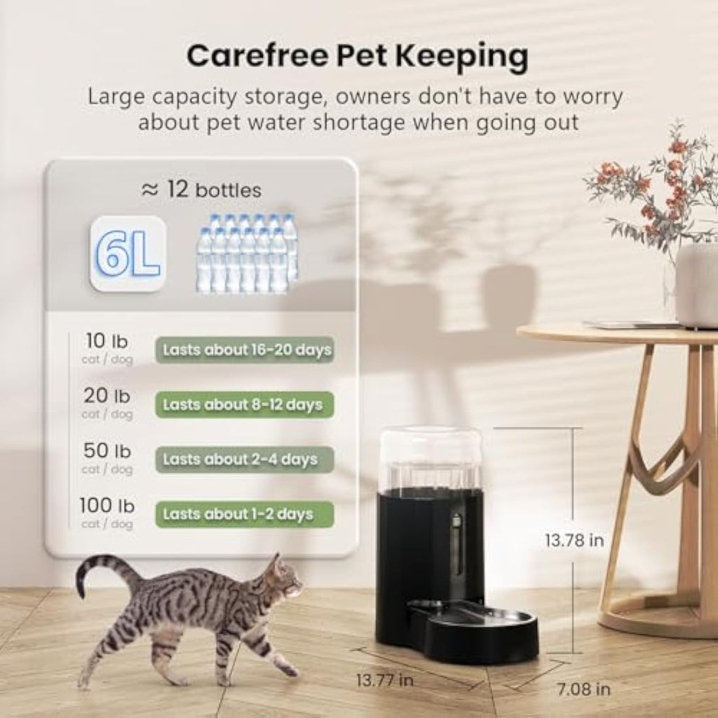 JUNSPOW 6L Gravity Pet Water Dispenser – Stainless Steel Automatic Waterer