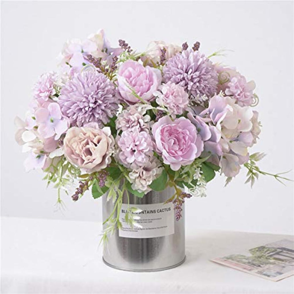 Silk Peony & Hydrangea Artificial Flowers - 2 Pcs Purple Bouquet