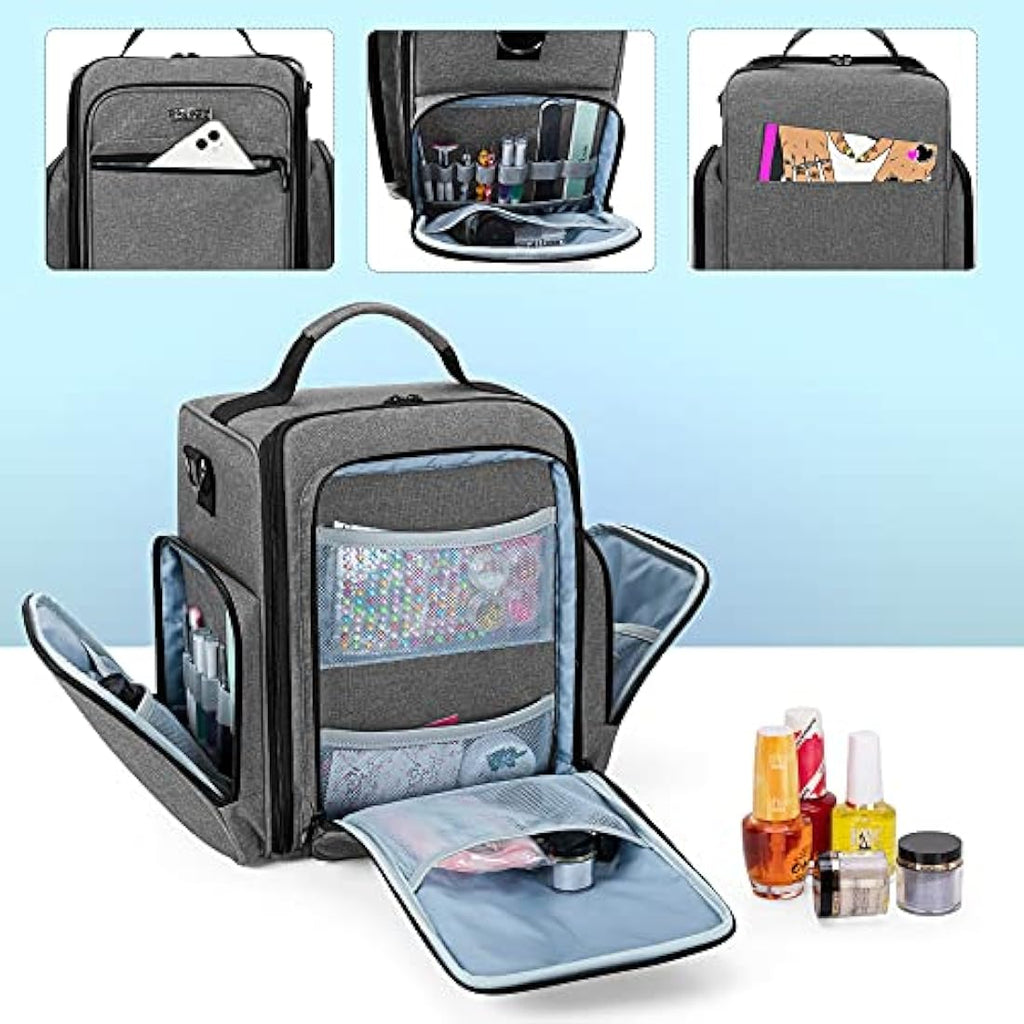 BAFASO Nail Polish Organiser – Large Case for 48 Bottles and Lamp, Grey