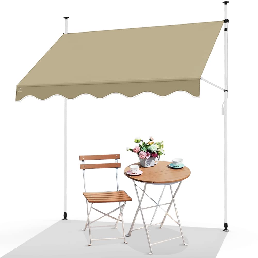 VOUNOT 2.5x1.2m Retractable Patio Awning | Manual Waterproof Canopy, Beige
